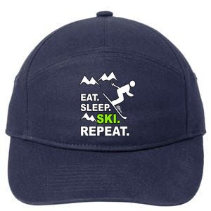 Eat Sleep Ski Repeat Funny Ski Slope Text Sport Humour Gift 7-Panel Snapback Hat