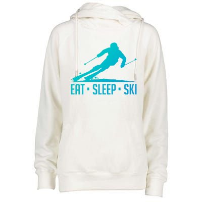 Eat Sleep Ski Skiing Skier Snow Winter Vacation Gift Great Gift Womens Funnel Neck Pullover Hood