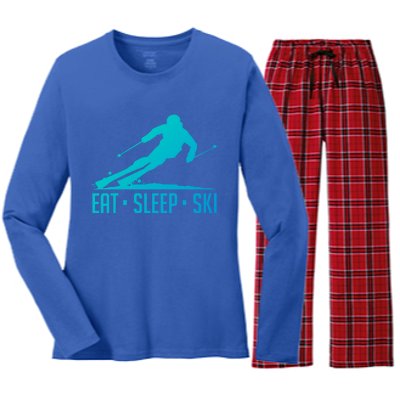 Eat Sleep Ski Skiing Skier Snow Winter Vacation Gift Great Gift Women's Long Sleeve Flannel Pajama Set 