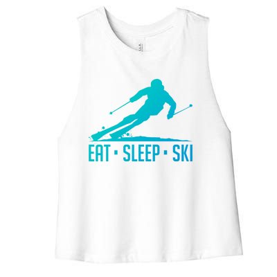 Eat Sleep Ski Skiing Skier Snow Winter Vacation Gift Great Gift Women's Racerback Cropped Tank