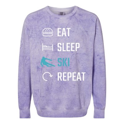 Eat Sleep Ski Repeat Skiing Funny Gift Colorblast Crewneck Sweatshirt