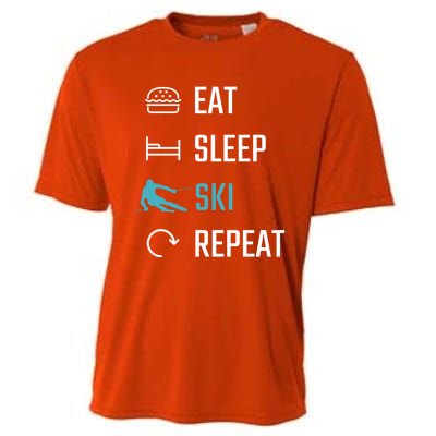 Eat Sleep Ski Repeat Skiing Funny Gift Cooling Performance Crew T-Shirt