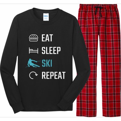 Eat Sleep Ski Repeat Skiing Funny Gift Long Sleeve Pajama Set