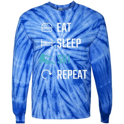 Eat Sleep Ski Repeat Skiing Funny Gift Tie-Dye Long Sleeve Shirt