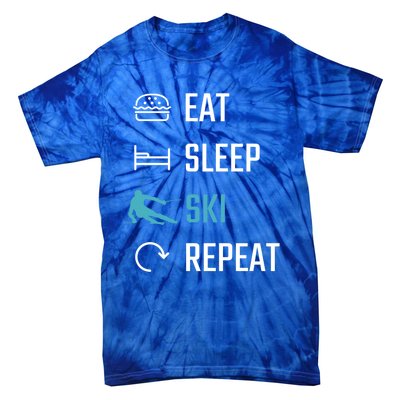 Eat Sleep Ski Repeat Skiing Funny Gift Tie-Dye T-Shirt