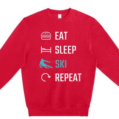 Eat Sleep Ski Repeat Skiing Funny Gift Premium Crewneck Sweatshirt