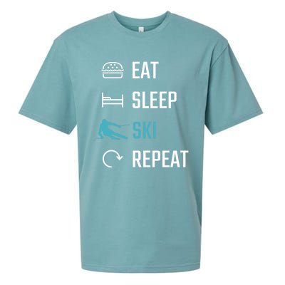 Eat Sleep Ski Repeat Skiing Funny Gift Sueded Cloud Jersey T-Shirt