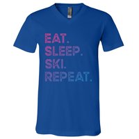 Eat Sleep Ski Repeat Funny Ski Meaningful Gift V-Neck T-Shirt