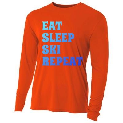 Eat Sleep Ski Repeat Cool Winter Sport Ski Lover Gift Great Gift Cooling Performance Long Sleeve Crew