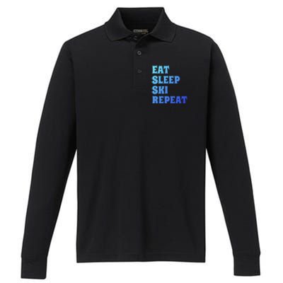 Eat Sleep Ski Repeat Cool Winter Sport Ski Lover Gift Great Gift Performance Long Sleeve Polo