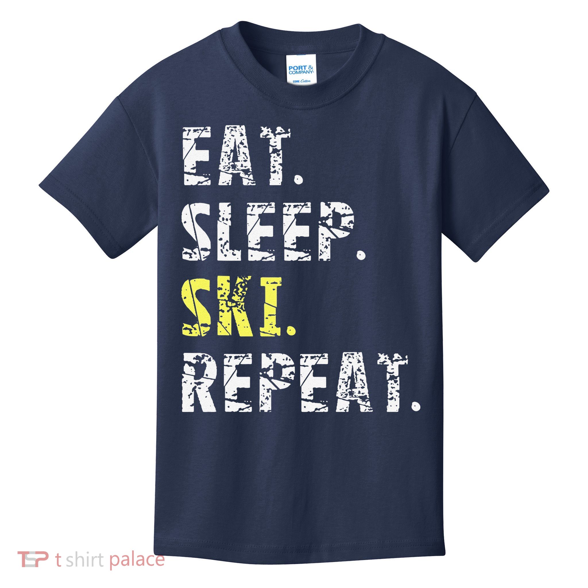 Eat Sleep Skiing Repeat Snow Sport Funny Ski Skiing Kids T-Shirt