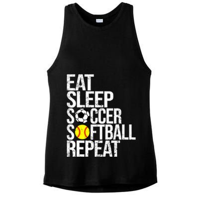 Eat Sleep Soccer Softball Repeat Funny Ball Ladies PosiCharge Tri-Blend Wicking Tank