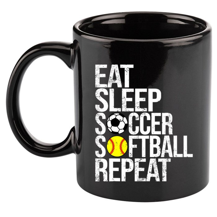 Eat Sleep Soccer Softball Repeat Funny Ball 11oz C Handle Ceramic Mug