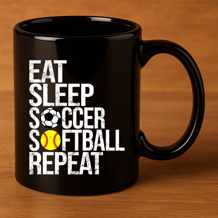Eat Sleep Soccer Softball Repeat Funny Ball 11oz C Handle Ceramic Mug