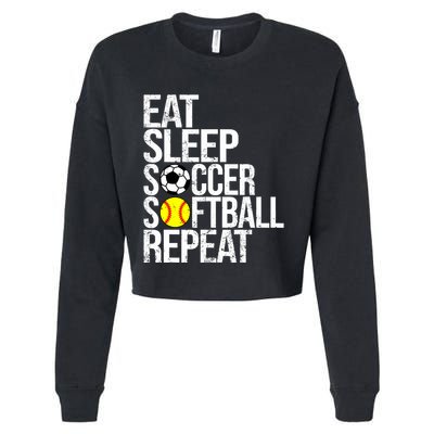Eat Sleep Soccer Softball Repeat Funny Ball Cropped Pullover Crew