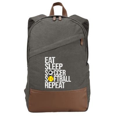 Eat Sleep Soccer Softball Repeat Funny Ball Cotton Canvas Backpack