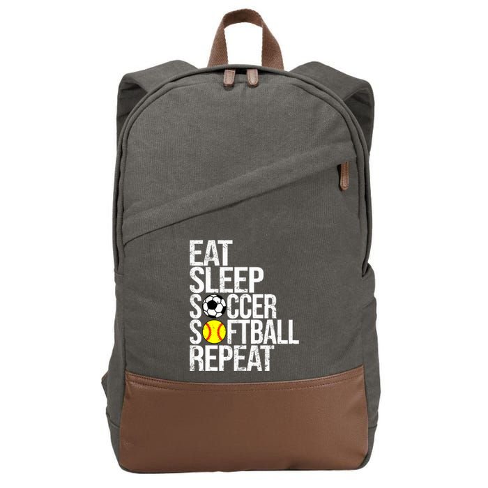 Eat Sleep Soccer Softball Repeat Funny Ball Cotton Canvas Backpack