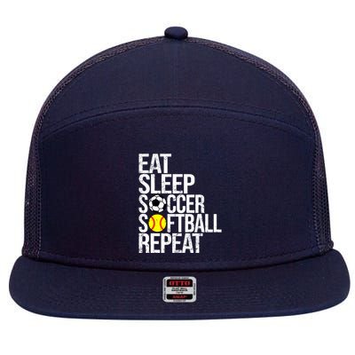 Eat Sleep Soccer Softball Repeat Funny Ball 7 Panel Mesh Trucker Snapback Hat