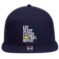 Eat Sleep Soccer Softball Repeat Funny Ball 7 Panel Mesh Trucker Snapback Hat