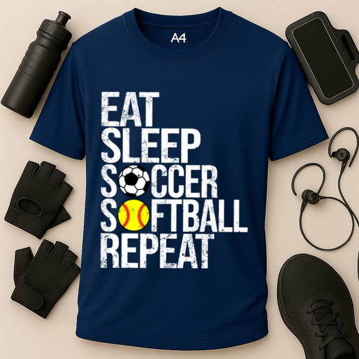 Eat Sleep Soccer Softball Repeat Funny Ball Cooling Performance Crew T-Shirt