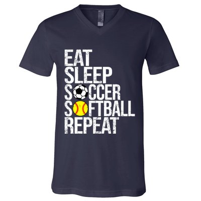 Eat Sleep Soccer Softball Repeat Funny Ball V-Neck T-Shirt