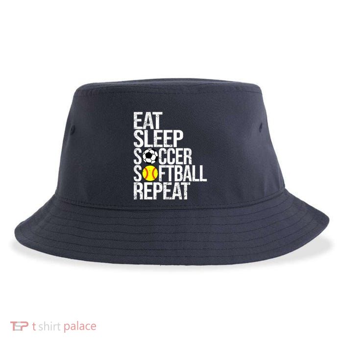 Eat Sleep Soccer Softball Repeat Funny Ball Sustainable Bucket Hat