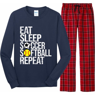 Eat Sleep Soccer Softball Repeat Funny Ball Long Sleeve Pajama Set