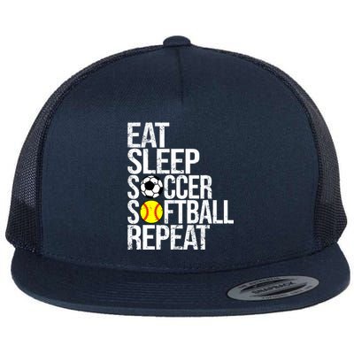 Eat Sleep Soccer Softball Repeat Funny Ball Flat Bill Trucker Hat