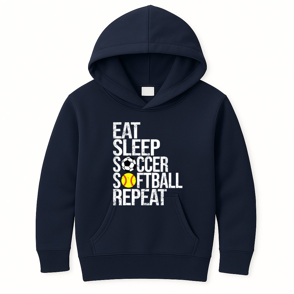 Eat Sleep Soccer Softball Repeat Funny Ball Kids Hoodie