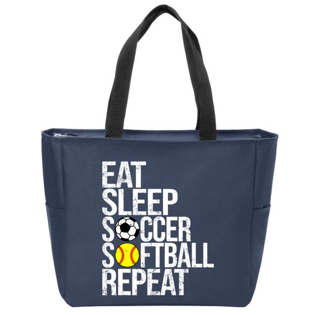 Eat Sleep Soccer Softball Repeat Funny Ball Zip Tote Bag