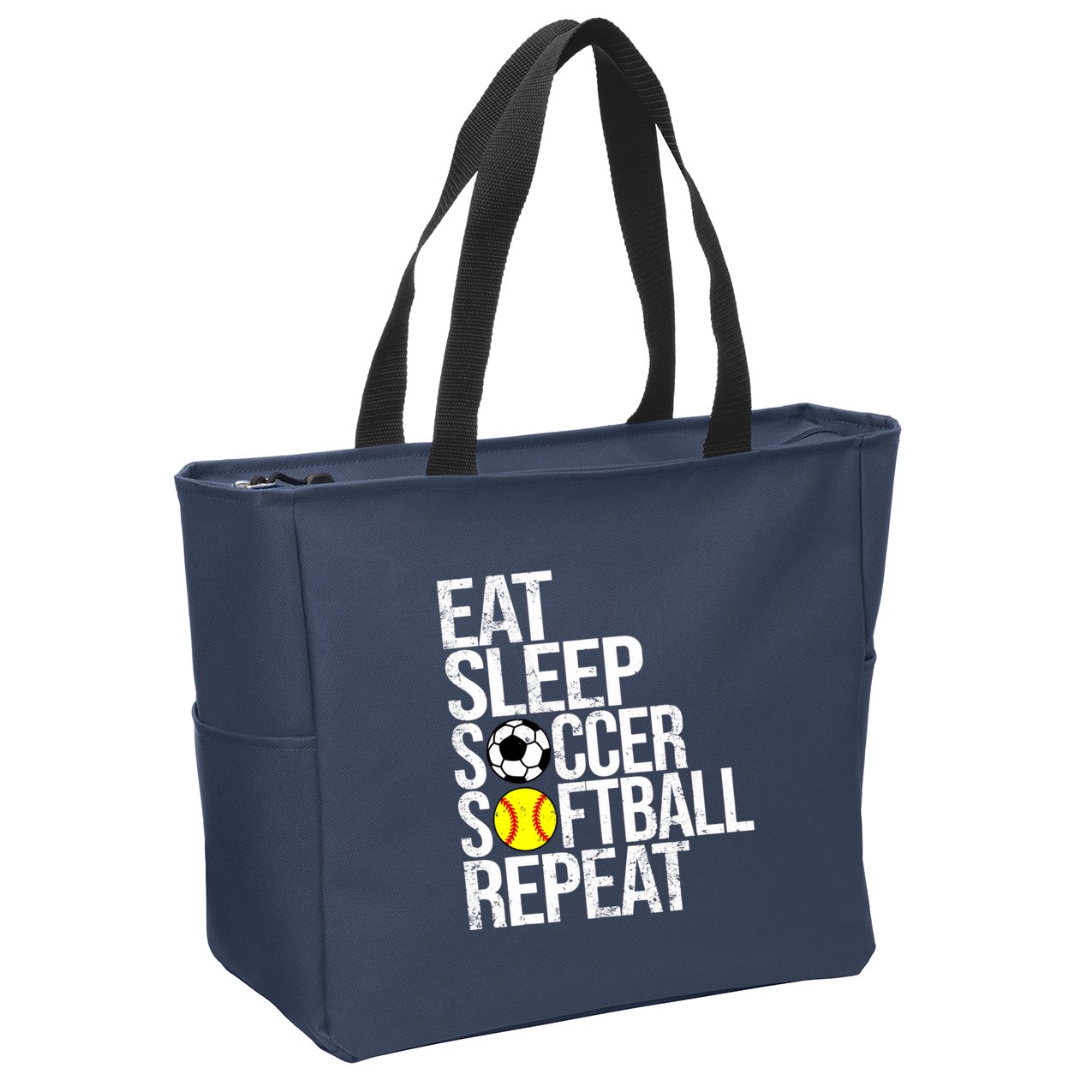 Eat Sleep Soccer Softball Repeat Funny Ball Zip Tote Bag