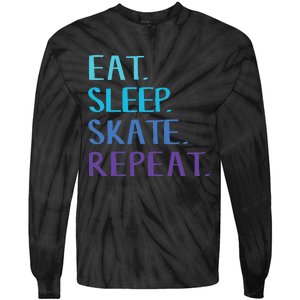 Eat Sleep Skate Repeat Ice Or Roller Skating Tie-Dye Long Sleeve Shirt