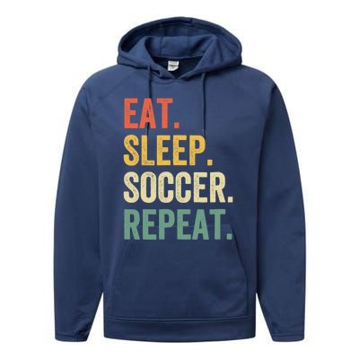 Eat Sleep Soccer Repeat Funny Soccer Player Coach Vintage Performance Fleece Hoodie