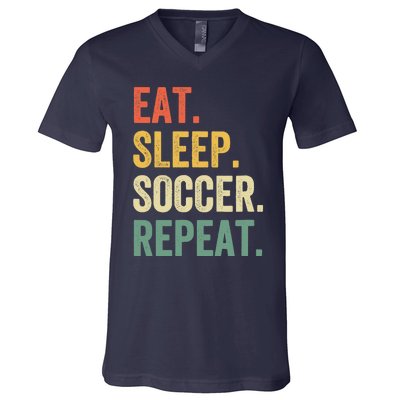 Eat Sleep Soccer Repeat Funny Soccer Player Coach Vintage V-Neck T-Shirt