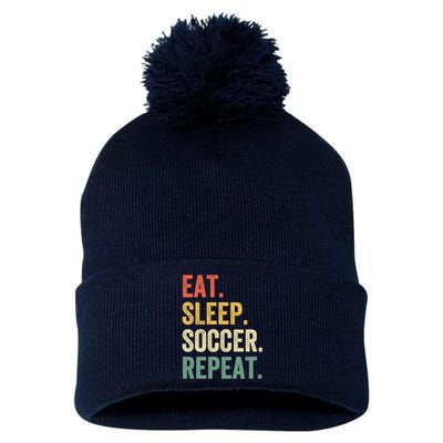 Eat Sleep Soccer Repeat Funny Soccer Player Coach Vintage Pom Pom 12in Knit Beanie