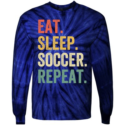 Eat Sleep Soccer Repeat Funny Soccer Player Coach Vintage Tie-Dye Long Sleeve Shirt