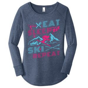 Eat Sleep Ski Retro 90S 80S Outfit Skiing Meaningful Gift Women's Perfect Tri Tunic Long Sleeve Shirt