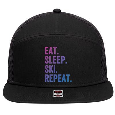 Eat Sleep Ski Repeat Funny Skier Vintage Skiing Meaningful Gift 7 Panel Mesh Trucker Snapback Hat