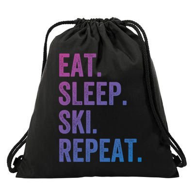 Eat Sleep Ski Repeat Funny Skier Vintage Skiing Meaningful Gift Drawstring Bag