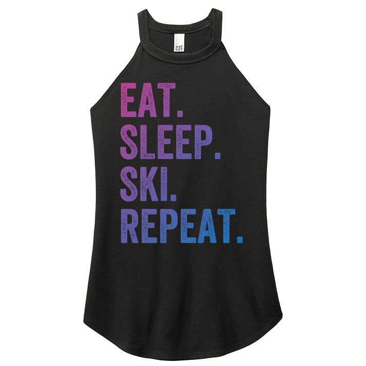 Eat Sleep Ski Repeat Funny Skier Vintage Skiing Meaningful Gift Women's Perfect Tri Rocker Tank