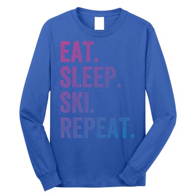 Eat Sleep Ski Repeat Funny Skier Vintage Skiing Meaningful Gift Long Sleeve Shirt
