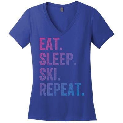 Eat Sleep Ski Repeat Funny Skier Vintage Skiing Meaningful Gift Women's V-Neck T-Shirt
