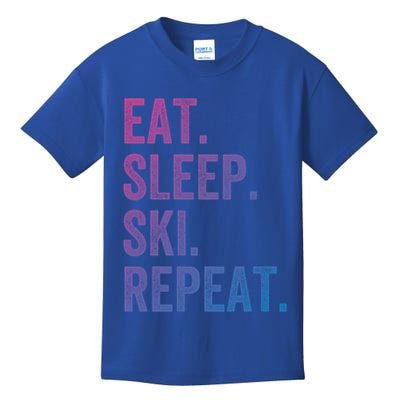 Eat Sleep Ski Repeat Funny Skier Vintage Skiing Meaningful Gift Kids T-Shirt