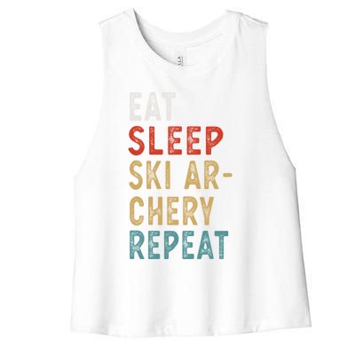 Eat Sleep Ski Archery Repeat Funny Player Gift Idea Vintage Gift Women's Racerback Cropped Tank