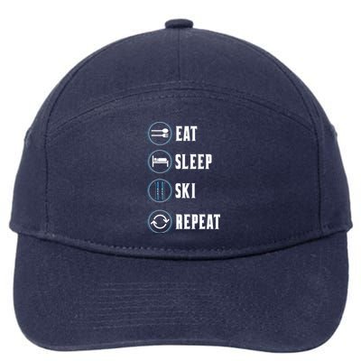 Eat Sleep Ski Repeat Funny Skiing Skier Winter Sports Ski Meaningful Gift 7-Panel Snapback Hat