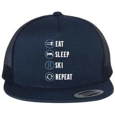 Eat Sleep Ski Repeat Funny Skiing Skier Winter Sports Ski Meaningful Gift Flat Bill Trucker Hat