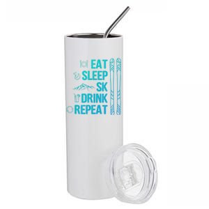 Eat Sleep Ski Ski Area Slopes Call Winter Sports Gift Stainless Steel Tumbler