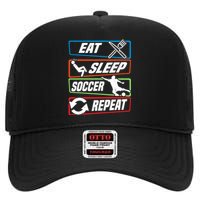 Eat Sleep Soccer Repeat Vintage Funny Retro Soccer High Crown Mesh Back Trucker Hat