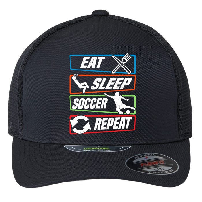 Eat Sleep Soccer Repeat Vintage Funny Retro Soccer Flexfit Unipanel Trucker Cap