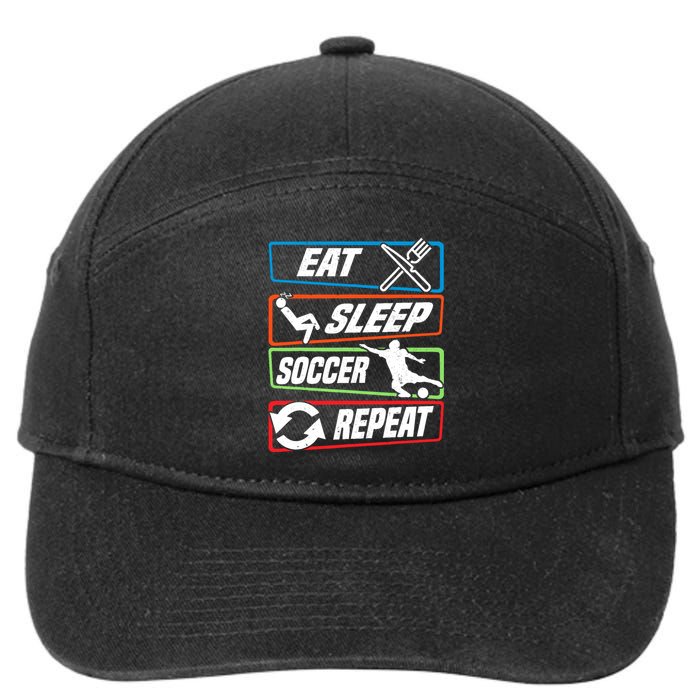 Eat Sleep Soccer Repeat Vintage Funny Retro Soccer 7-Panel Snapback Hat